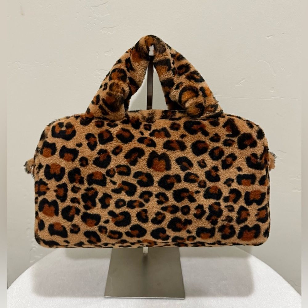 Leopard Real Shearling Lambskin Top Handles Bag/Large Baguette Bag/Crossbody